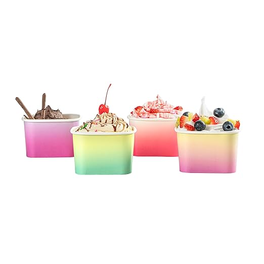 Restaurantware Paper Cups 200 Count 12 Ounce Square Disposable Ice Cream Containers, Leak-Resistant Paper Dessert To Go Cups, Hot And Cold Food, Durable Assorted Ombre Design
