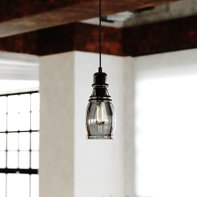 VAXCEL Millie Matte Black Mini Pendant Ceiling Light Smoke Gray Glass
