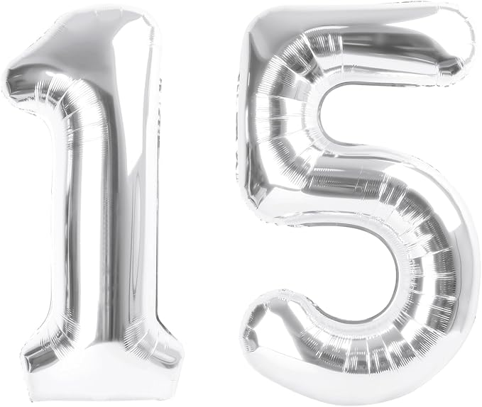 Balloon Number 15, Silver Balloon Numbers for Girls Boys Happy Birthday Frozen Decorations, 40 Inch for 15 51 Graduation Wedding Anniversaries Party