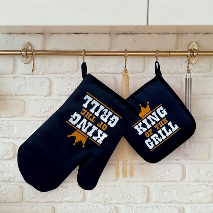 zcyhtqp, King of The Grill, Funny Silicone Non-Slip Oven Mitts and Pot Holders Sets of 2, BBQ Lover Gift, Chef Gift, Kitchen Gift for Men, Father's Day Kitchen Gifts