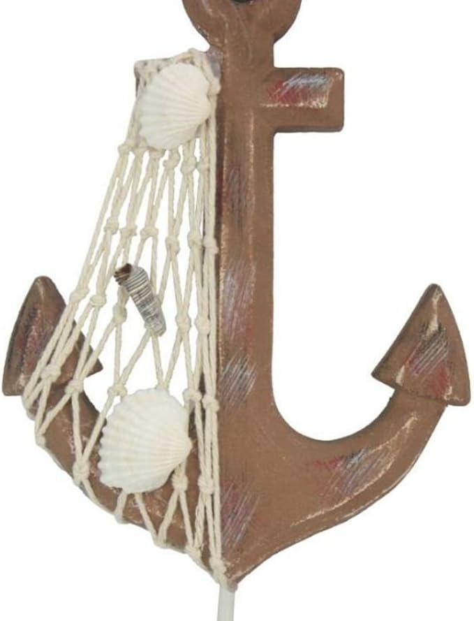 Hampton Nautical Anchor-304-H Wooden Rustic Decorative Anchor with Hook, 7"