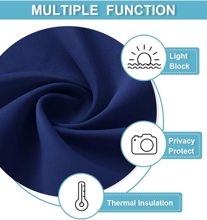 RYB HOME Tricia Blackout French Door Curtain - Room Darkening Window Drape for Patio, Sidelight & Glass Doors, W 26 x L 69, 1 Pc, Navy Blue