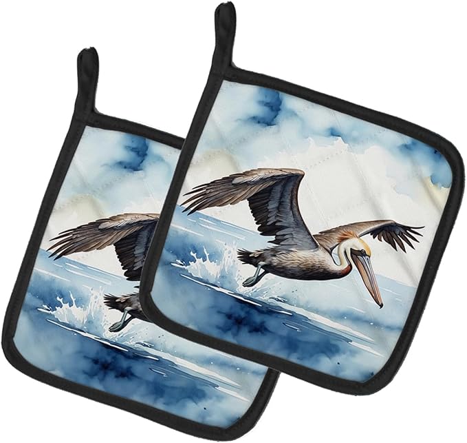 Caroline's Treasures Pelican Diving Pair of Pot Holders Kitchen Heat Resistant Pot Holders Sets Oven Hot Pads for Cooking Baking BBQ, 7 1/2 x 7 1/2