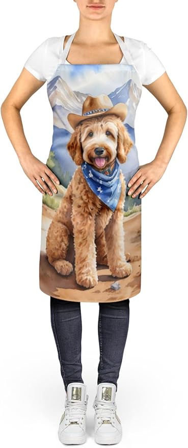 Caroline's Treasures Goldendoodle Cowboy Welcome Apron Cooking Kitchen Server Baking Crafts Gardening for Adult Women Men, Unisex, Large, Multicolor