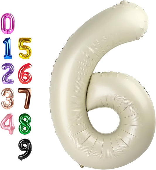 Cream Number 6 Balloon Balloons, Happy Birthday Decoration for 6th, 40 Inch Six Number Balloons for 6, 16, 26, 60, 2026 Wedding Anniversaries Singles Party, 2026 New Years Eve Party