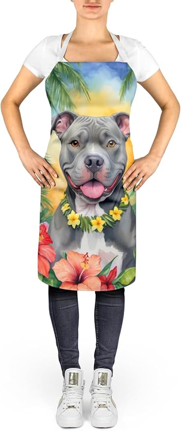 Caroline's Treasures Pit Bull Terrier Luau Apron Cooking Kitchen Server Baking Crafts Gardening for Adult Women Men, Unisex, Large, Multicolor