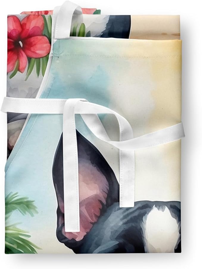 Caroline's Treasures Boston Terrier Luau Apron Cooking Kitchen Server Baking Crafts Gardening for Adult Women Men, Unisex, Large, Multicolor
