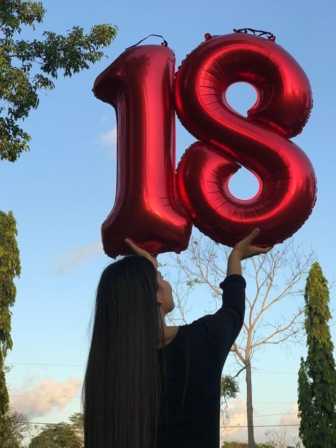 Numbers Balloons 40 Inch Red, 18th Birthday Party Decoration for 1 8 18 81 Men & Women, Big Foil Balloon Number for Wedding Celebration Adult Party Supplies