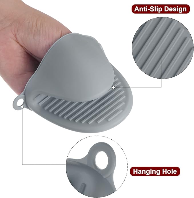 HARFINGTON 4pcs Thickened Mini Oven Gloves, Heat Resistant Silicone Oven Mitts Finger Pinch Grips Pot Holder for Kitchen, Cooking, Baking, BBQ Heat Resistant Gloves, Light Gray