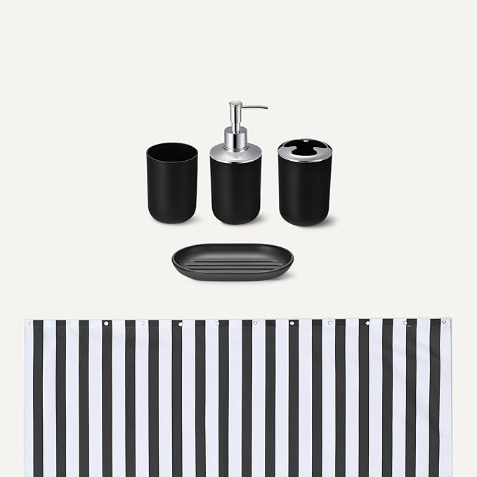 Amazon Basics Complete 18-Piece Bathroom Set with Shower Curtain, Bath Mat and Accessories, 72 x 72 inch, White