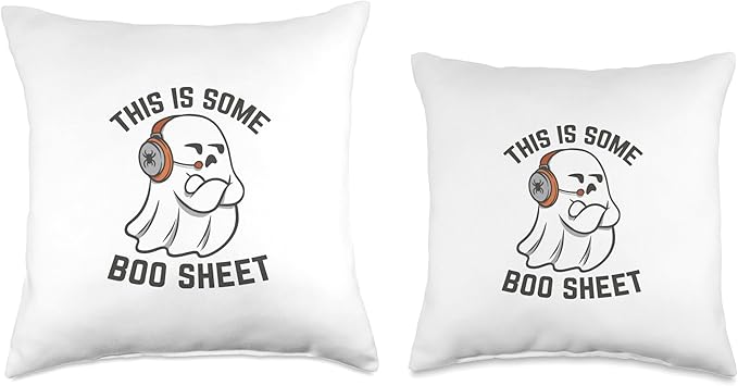 Ghost With Headphones This Is Some Boo Sheet Cute Funny Throw Pillow