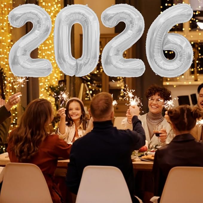 2026 Balloons Silver 2026 Foil Number Balloons, 40 inch 2026 Balloons New Year, Large 2026 Mylar Balloons for 2026 New Years Eve Party Supplies Festival Birthday Anniversary Graduation Decorations