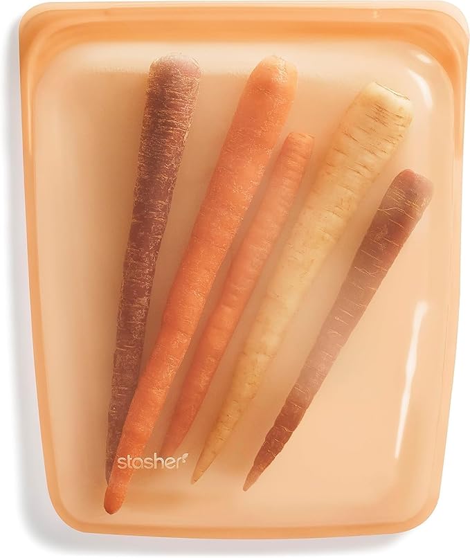 Stasher Silicone Reusable Storage Bag, Half Gallon Bag, Reusable Freezer Bags, Microwave, Dishwasher, Oven Safe, Sous Vide, Premium Lunch Container, Eco Friendly, Food Storage Bags, 64 oz, Orange | Reusable Food Bag