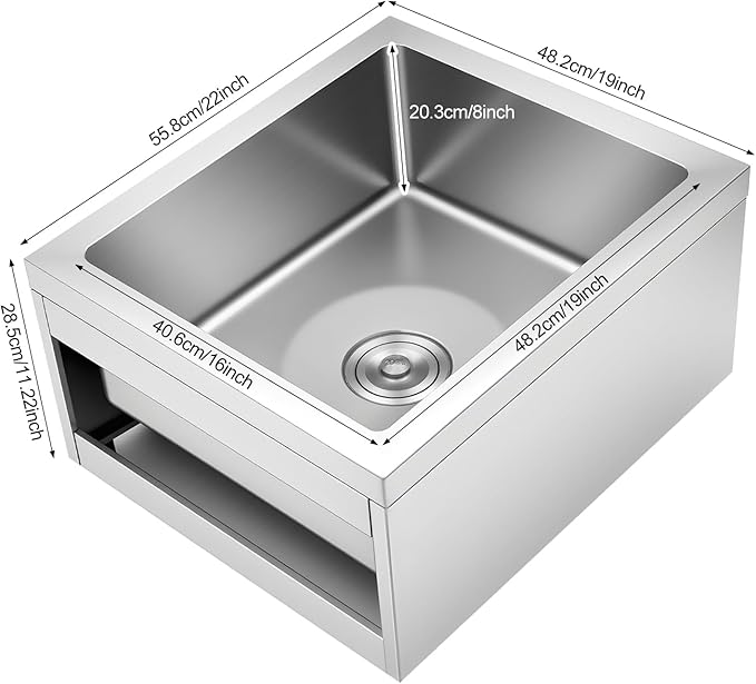 Utility Floor Mount Mop Basin, 22 * 19in Stainless Steel Single Bowl Commercial Sink, Restaurant Kitchen Sink, Accommodating Sink Space, For Home, Restaurant, Hotel, Bar, Laundry Room.