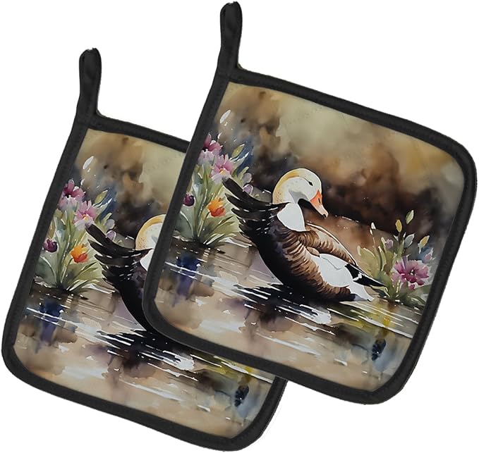 Caroline's Treasures Common Eider Duck Pair of Pot Holders Kitchen Heat Resistant Pot Holders Sets Oven Hot Pads for Cooking Baking BBQ, 7 1/2 x 7 1/2