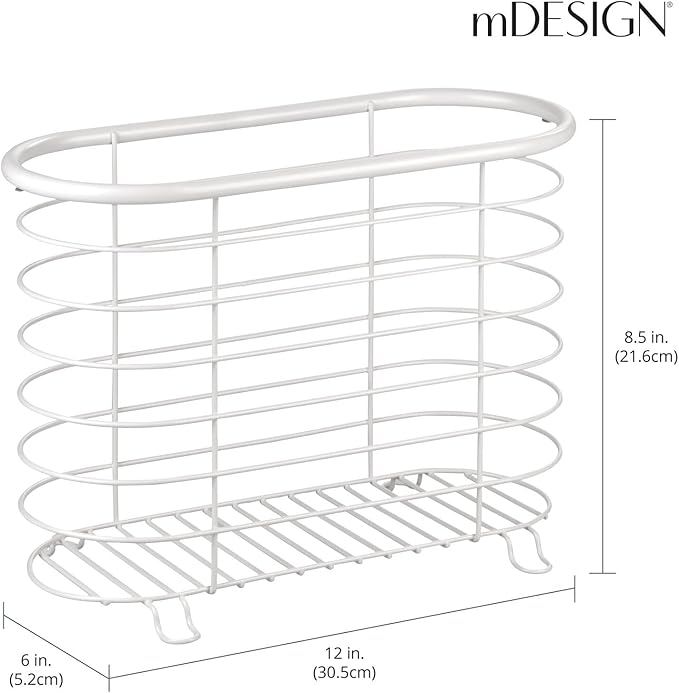 mDesign Steel Magazine Holder Storage Organizer Bin - for Bathroom, Living Room, Home Office Organization - Holds Papers, Books, Files, Folders - Omni Collection - White