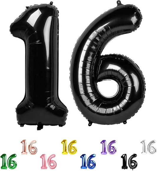 Black Number 16 Balloon, Number Balloons for Boys Girls, 40 Inch 61 Balloons for Birthday, Anniversaries, Big Events, School Class Party