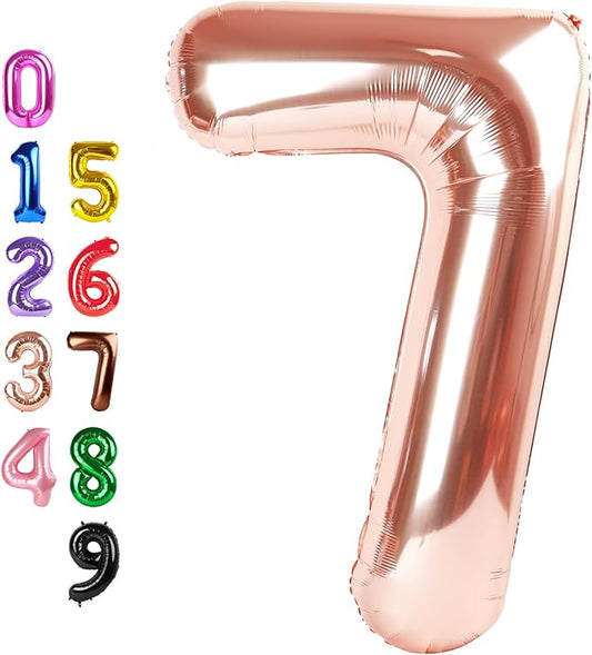 Numbers Balloon, 40 Inch 7 Balloons for Birthday Party, Rose Gold 7 Number Balloons for 7, 17, 27 Game Competition Wedding Anniversaries Party, Christmas and New Years Eve Party