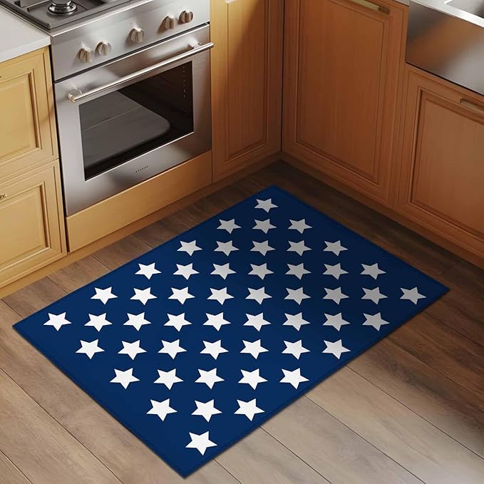 Area Rug 2x3ft, 4th of July White Star on Navy Blue Washable Rugs for Living Room Bedroom, Independence Freedom Liberty Soft Non-Slip Area Rugs Rectangle Floor Carpet for Dining Room