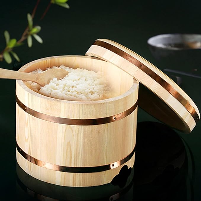 Sushi Rice Bowl with Lid Japanese Traditiol Wooden Hangiri Sushi Oke Sushi Rice Mixing Tub for Sushi Restaurant Kitchen 27x21.5x31cm (33x26x37cm)