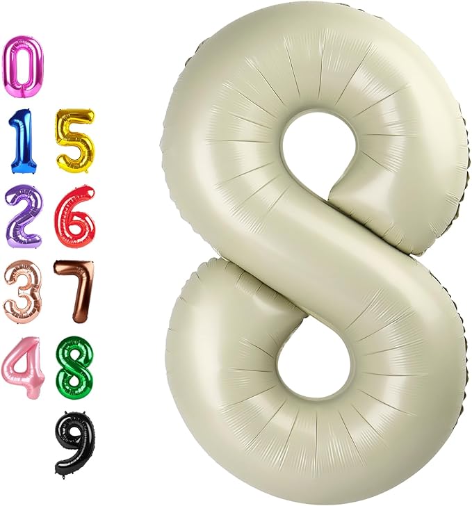Numbers 8Th Balloon 40 Inch, Cream Birthday Decorations For Women Men, Number Balloons for 8, 18, 28 Wedding, Anniversaries, Celebration, Graduation