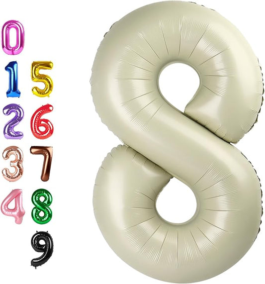 Numbers 8Th Balloon 40 Inch, Cream Birthday Decorations For Women Men, Number Balloons for 8, 18, 28 Wedding, Anniversaries, Celebration, Graduation