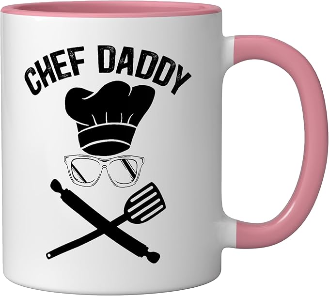 Chef Daddy Best Dad Ever Culinary Cooking Baking Fathers Day Ceramic Mug, Pink/White