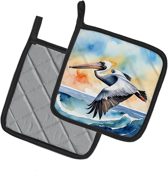 Caroline's Treasures Pelican Soaring Pair of Pot Holders Kitchen Heat Resistant Pot Holders Sets Oven Hot Pads for Cooking Baking BBQ, 7 1/2 x 7 1/2