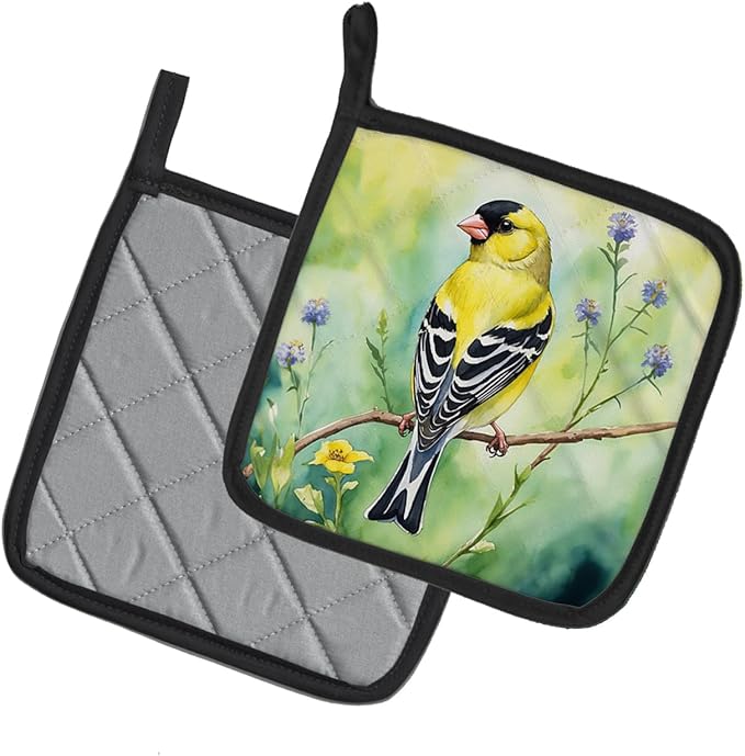 Caroline's Treasures American Goldfinch Pair of Pot Holders Kitchen Heat Resistant Pot Holders Sets Oven Hot Pads for Cooking Baking BBQ, 7 1/2 x 7 1/2