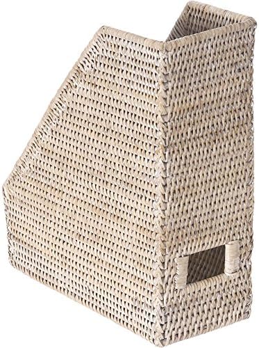 KOUBOO La Jolla Rattan Magazine File, Paper Holder, Desk Basket, Decorative Rack, Book Bin, Office Folder, Desk Organizer, White Wash