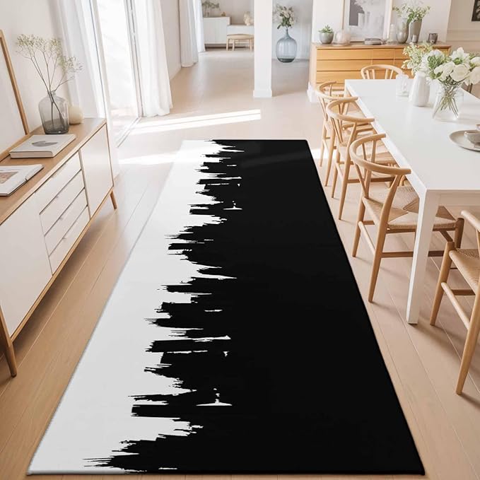 Runner Rug for Bedroom Hallway, Abstract Black Graffiti Texture Kitchen Runner Rugs Area Rug 2x6ft, Modern Minimalist Art Washable Soft Floor Carpet for Entryway Stair