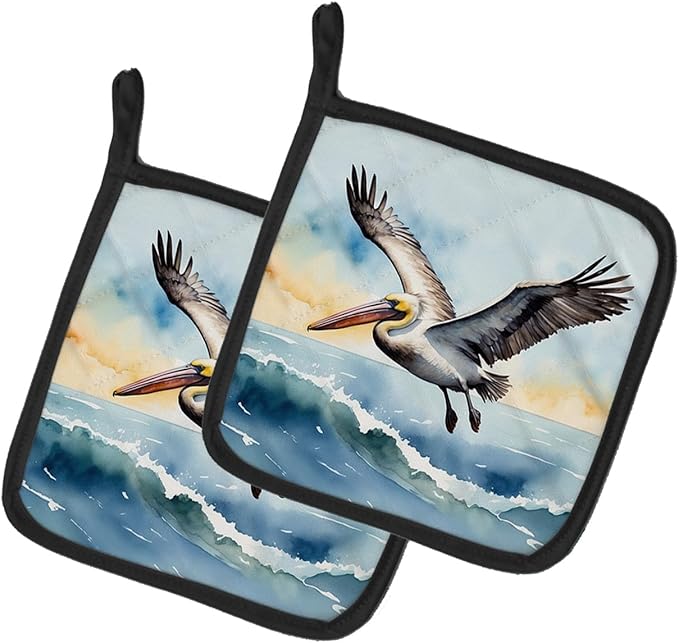 Caroline's Treasures Pelican Soaring Pair of Pot Holders Kitchen Heat Resistant Pot Holders Sets Oven Hot Pads for Cooking Baking BBQ, 7 1/2 x 7 1/2