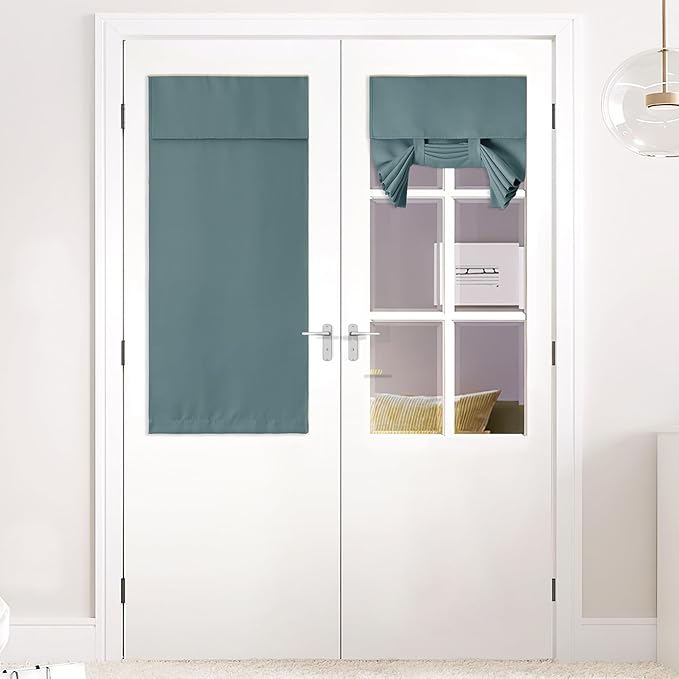 NICETOWN French Door Curtains for Window, Privacy Thermal Insulated Window Curtains, 26 X 50 Inch Long Blackout French Door Shades, Tie Up Shades, 1 Panel, Greyish Blue
