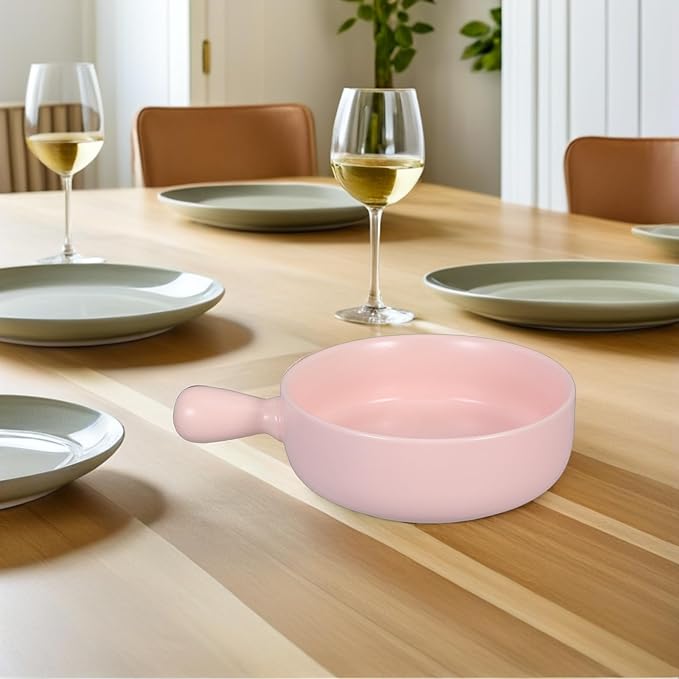 CALLARON Casserole Dishes for Oven - 6 inch Ceramic Baking Dish, Baking Tray with Handle, Round Roasting Lasagna Pan, Porcelain Deep Salad Pasta Plates, Kitchen Serving Tray, Dishwasher Safe, Pink