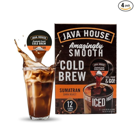 Java House Cold Brew Coffee Concentrate Single Serve Liquid Pods, Sumatran, 1.35 Fl Oz (Pack of 48)