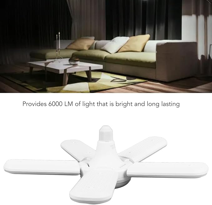 LED Garage Light, 5-Blade Plastic Garage Light Voice Control for Home