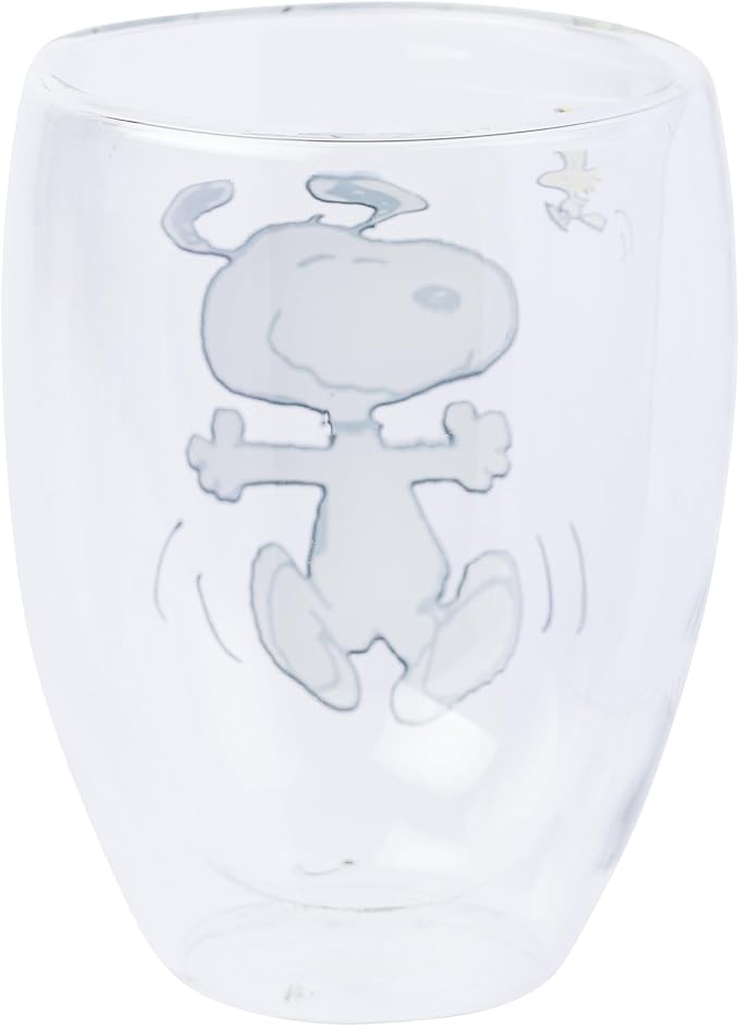 Silver Buffalo Peanuts Featuring Charlie Brown, Snoopy, and Woodstock 2 Pack Double Walled Glass Set, 12.5 Ounces