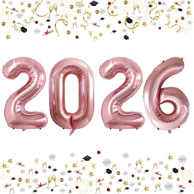 GOER 42 Inch 2026 Foil Number Balloons for 2026 New Year Eve Festival Party Supplies Graduation Decorations (Rose Gold)