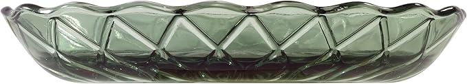 Nicole Miller – Soap Dish, Embossed Glass with Diamond Trellis Texture & Scalloped Rim, Perfect for Holding Bar Soap or Sponges on Bathroom & Kitchen Counters (Bijou Green)