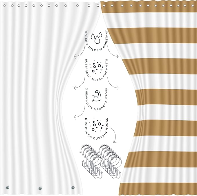 Clara Clark Bathroom Set - Gold Bathroom Accessories Set, 20PC Bathroom Accessory Set, Shower Curtain Set with Liner, Toothbrush Holder, Soap Dispenser, Soap Dish, Toilet Brush Holder, and Trash Can