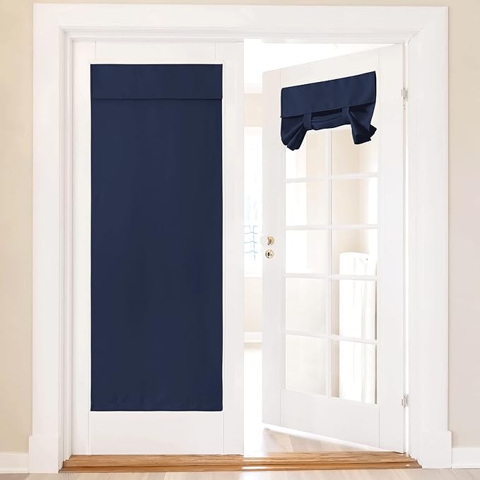 NICETOWN Blackout Door Curtains - Self Sticky Vertical Blinds Privacy Thermal Insulated Tricia Drapery for Patio French Door Sidelight Curtain, Wide 36 x Long 72 inch, 1 Panel, Navy