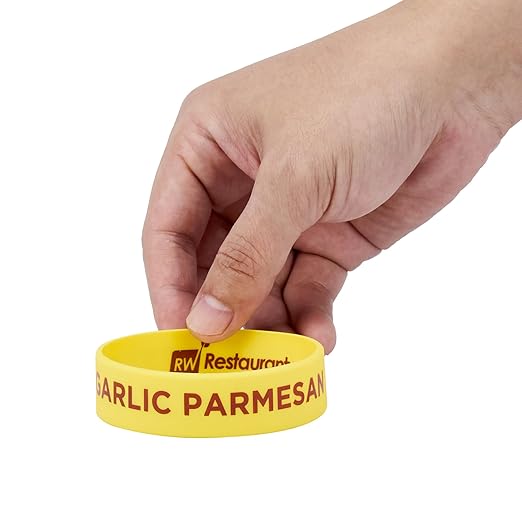 Restaurantware Silicone Squeeze Bottle Band 10 Count 2.75 Inch Dishwasher Safe Condiment Identification Band, Garlic Parmesan Yellow Non-Slip Band for Condiment Labeling at Restaurants, Food Trucks