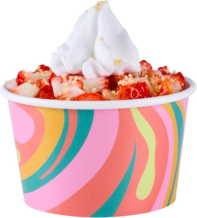 Coppetta 8 Ounce Dessert Cups, 50 Greaseproof Ice Cream Cups - Lids Sold Separately, For Hot And Cold Foods, Psychedelic Sunrise Paper Yogurt Bowls, Disposable, Sturdy - Restaurantware