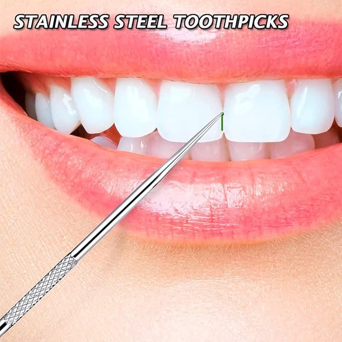 AKOAK 3 Pcs/Set 304 Stainless Steel Teeth Cleaning Tool Multi-Functional Portable Toothpick Storage Tube with Toothpick Holder, Ideal for Home Personal Oral Care（Silver）