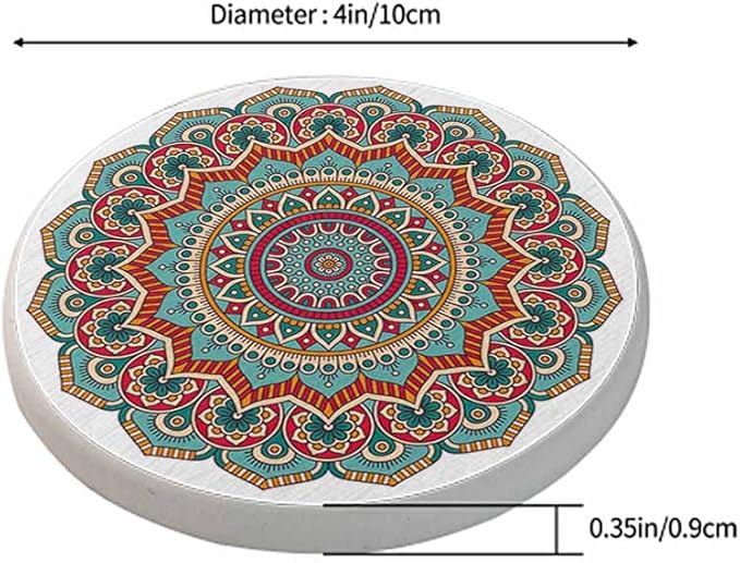 oFloral Ethnic Flower Coasters for Drinks Rustic Mandala Symmetry Cups Place Mats for Home Decor Set of 2, 4 Inch