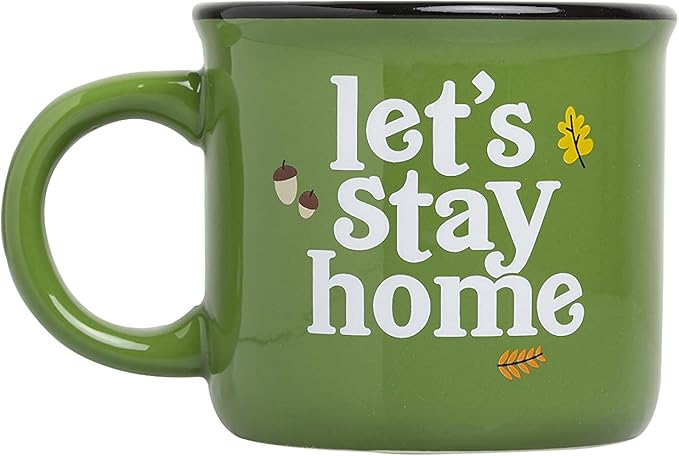 Pearhead Let's Stay Home Ceramic Mug, Autumn Accessories, Fall Holiday Kitchen Decor, Coffee or Tea Cup, Green, 15oz