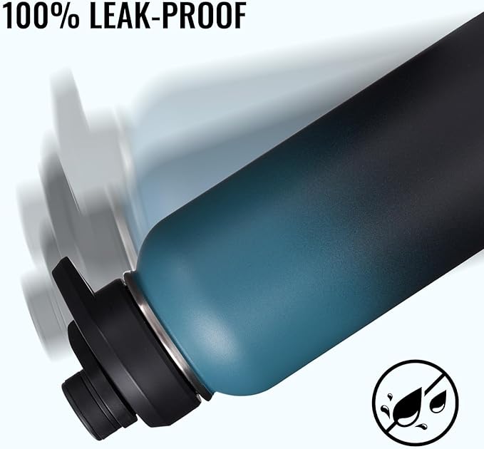 Fijinhom 32 oz Insulated Water Bottle with Handle, 304 Stainless Steel Water Bottles with Wide Mouth, Double Wall Vacuum Sports Water Bottle, BPA Free, Keep Cold and Hot, Blue&Black