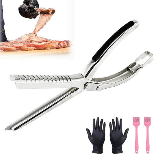 Rib Membrane Removal Tool,Stainless Steel Rib Prep Tool Membrane Remover,Ergonomic Rib Skinner for BBQ Accessories,Kitchen Gadgets Utensils for Grill Set,Dishwasher Grilling Accessories (1 Set)