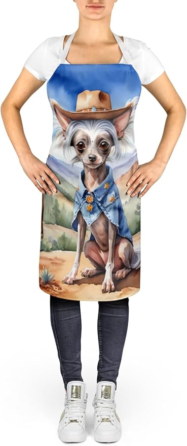 Caroline's Treasures Chinese Crested Cowboy Welcome Apron Cooking Kitchen Server Baking Crafts Gardening for Adult Women Men, Unisex, Large, Multicolor