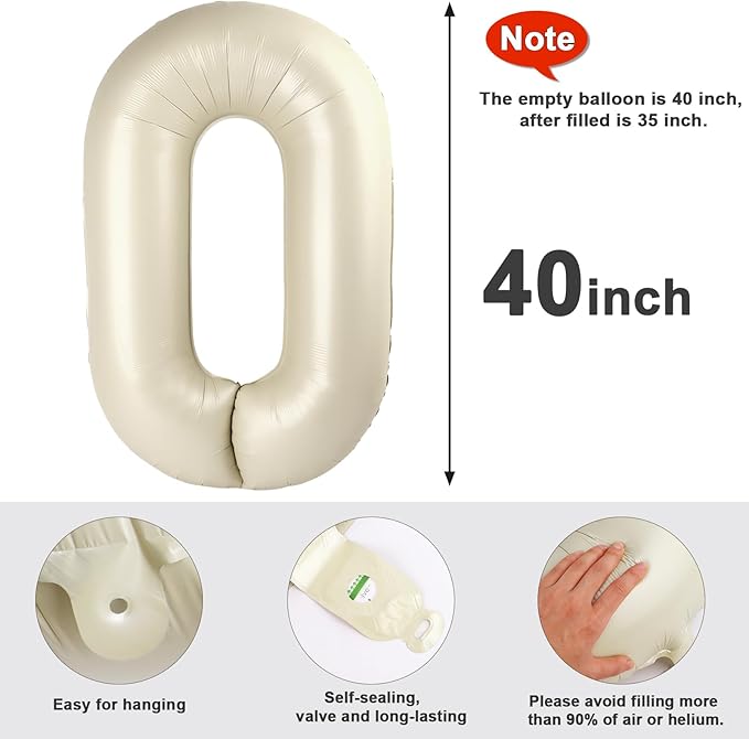 Number 0 Balloons 40 Inch Beige Number Balloons for 10 20 30 40 50 60 70 80 90 100 Numbers Balloon Birthday Decorations Wedding Event Baby Shower